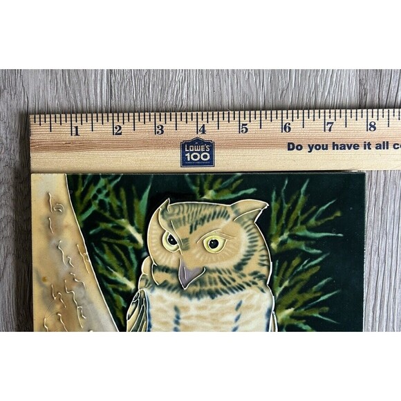Vintage Owl Ceramic Painted Tile Trivet Hang on Wall Or Stand For Display - Picture 6 of 6